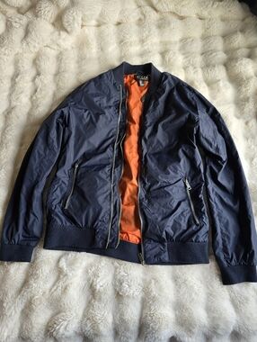 21 Men Bomber Jacket Navy With Orange Interior